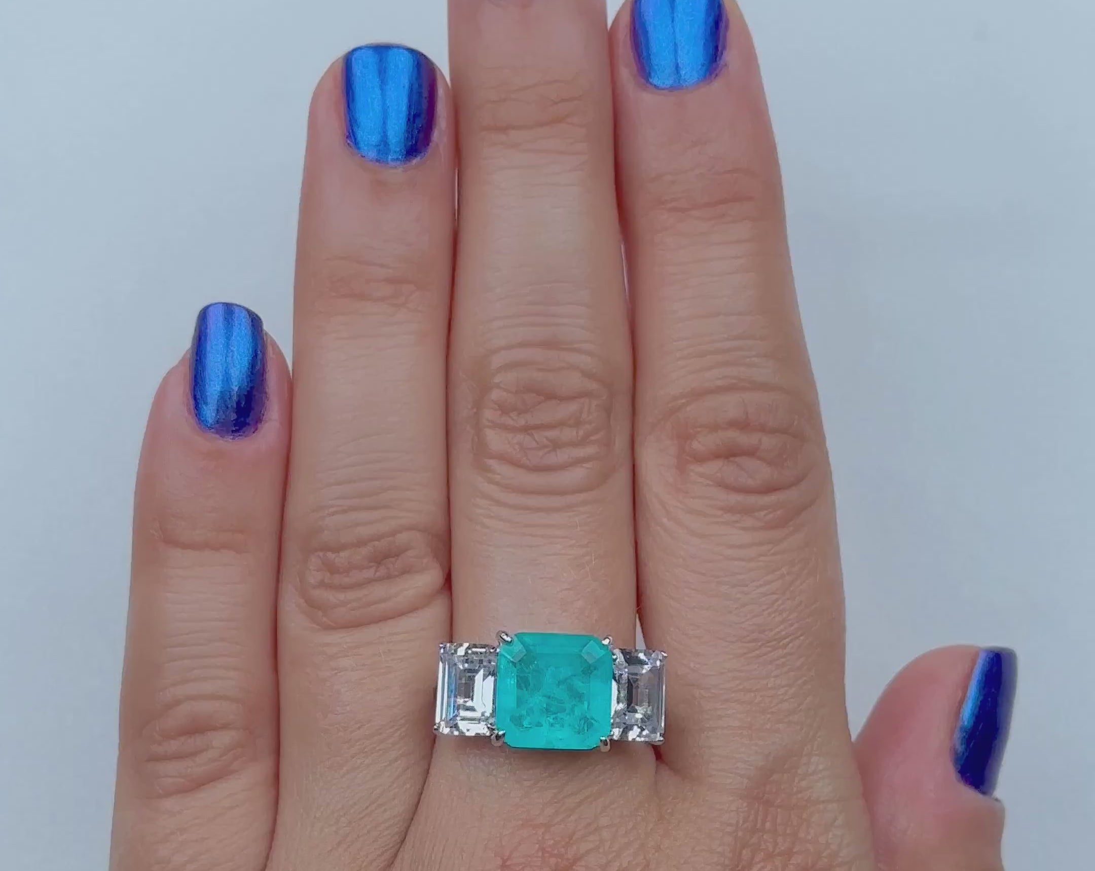 blue emerald-cut cubic zirconias solid .925 sterling silver ring