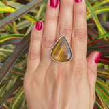 Natural Tigers eye ring .925 sterling silver adjustable waterproof