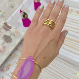 Pink agate crystal cuff 14k gold plated brass adjustable fit