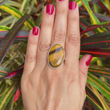 Natural Tigers eye ring .925 sterling silver adjustable waterproof