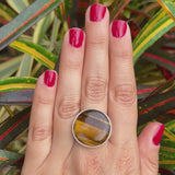 Natural Tigers eye ring .925 sterling silver adjustable waterproof