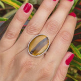 Natural Tigers eye ring .925 sterling silver adjustable waterproof