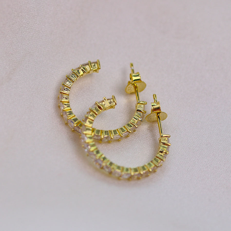 Princess Cut Crystal Hoops - 3/4"