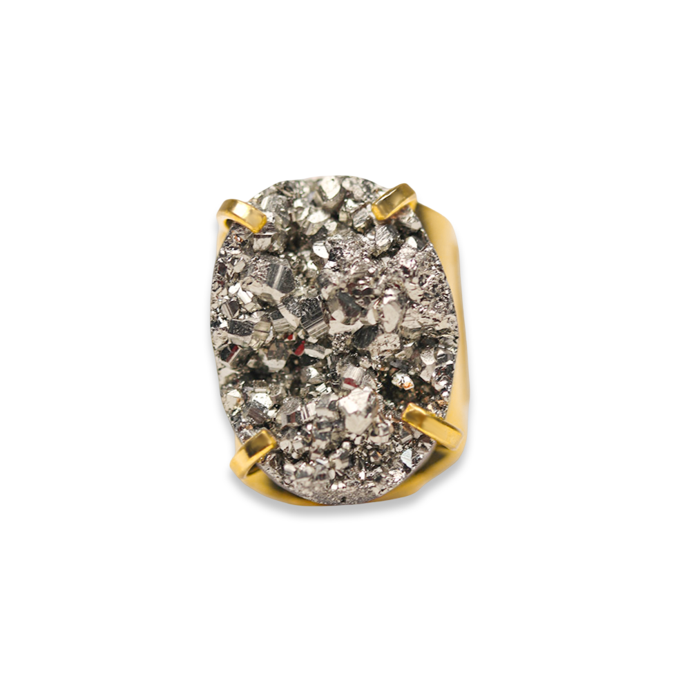 XL Pyrite Cuff Ring - Oval