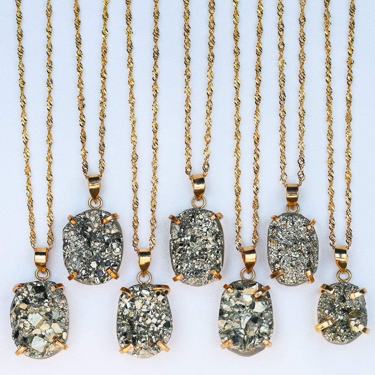 Natural Pyrite necklace waterproof gold chain 18k gold plated stainless steel