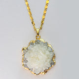quartz druzy flower necklace gold plated gold filled chain