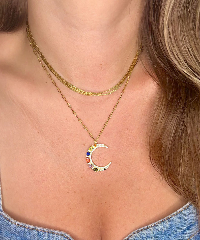 Rainbow Crescent Moon Necklace