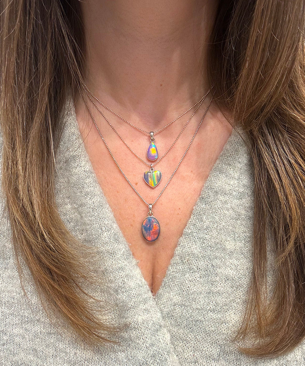 Rainbow Opal Heart Necklace