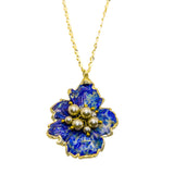 Carved Lapis Lazuli Flower Necklace