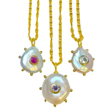 Spiked Pearl Gem Inlay Necklace