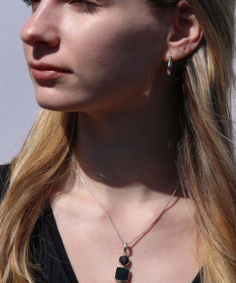 Obsidian,Tektike Meteorite, Tourmaline Trio Necklace