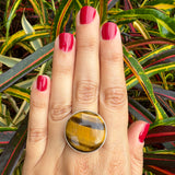 Natural Tigers eye ring .925 sterling silver adjustable waterproof