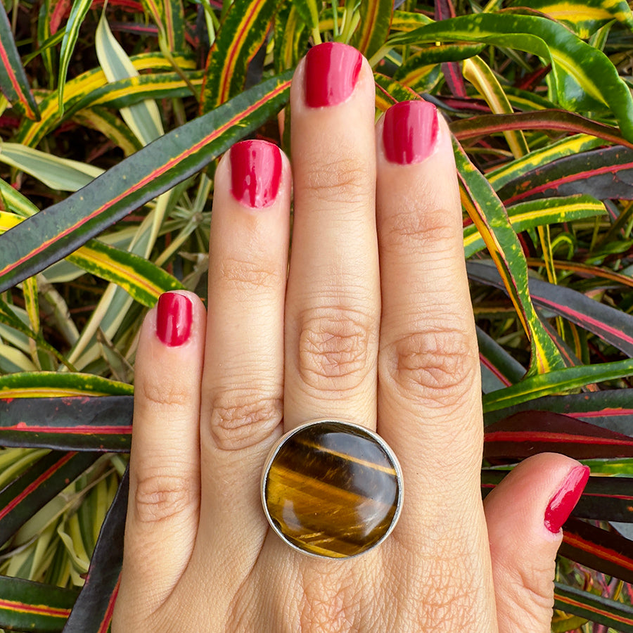 Natural Tigers eye ring .925 sterling silver adjustable waterproof