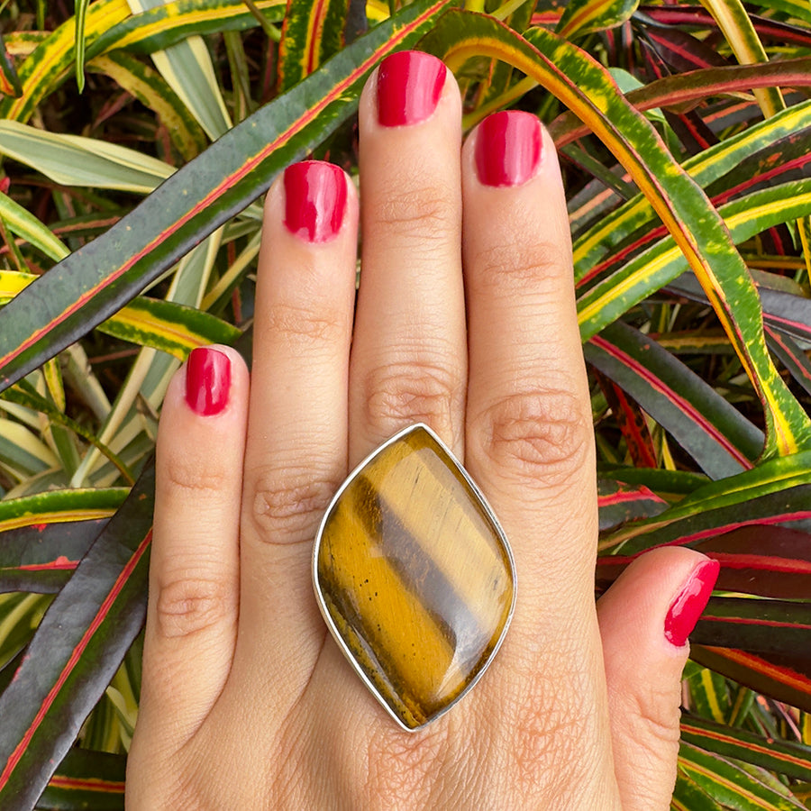 Natural Tigers eye ring .925 sterling silver adjustable waterproof