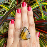 Natural Tigers eye ring .925 sterling silver adjustable waterproof