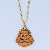 Natural gold tiger's eye buddha necklace 14k gold plated stone 