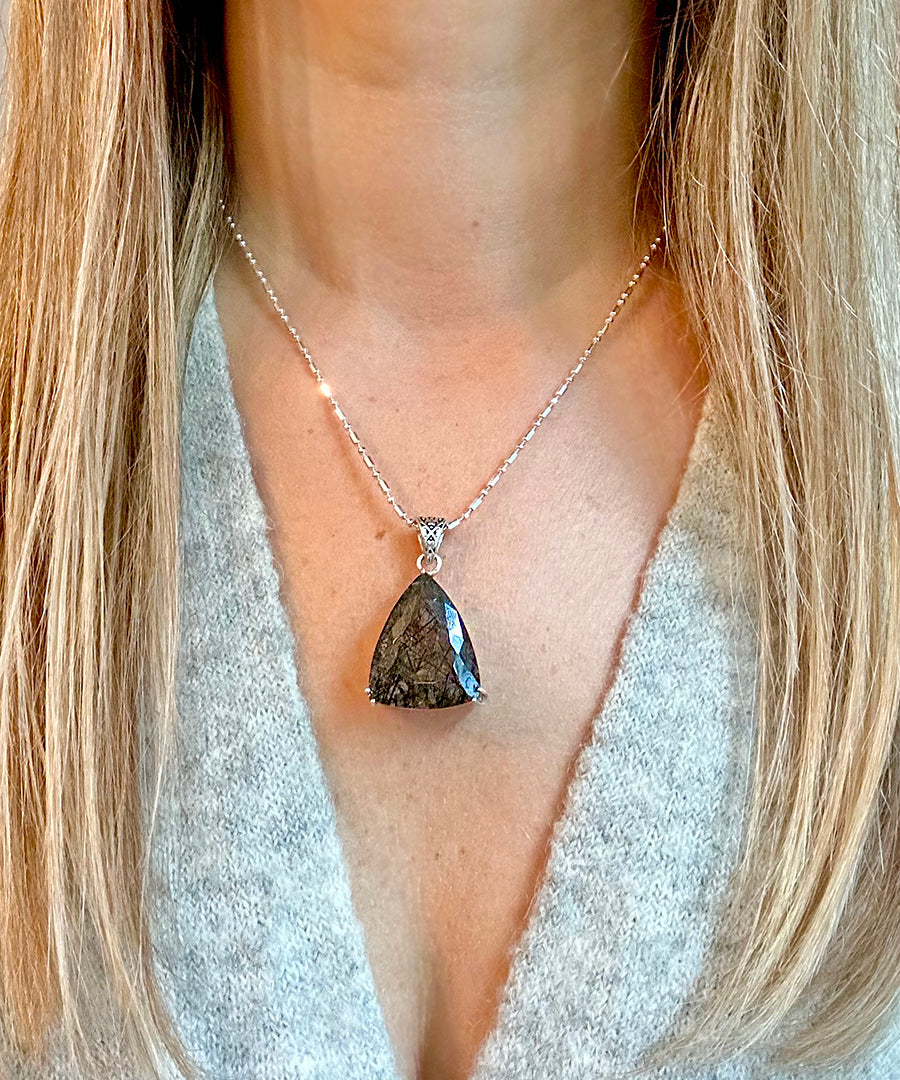 Tourmalinated quartz 925 sterling silver necklace Italian adjustable chain tarnish free waterproof nickel free