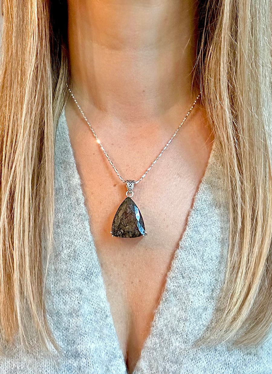 Tourmalinated quartz 925 sterling silver necklace Italian adjustable chain tarnish free waterproof nickel free