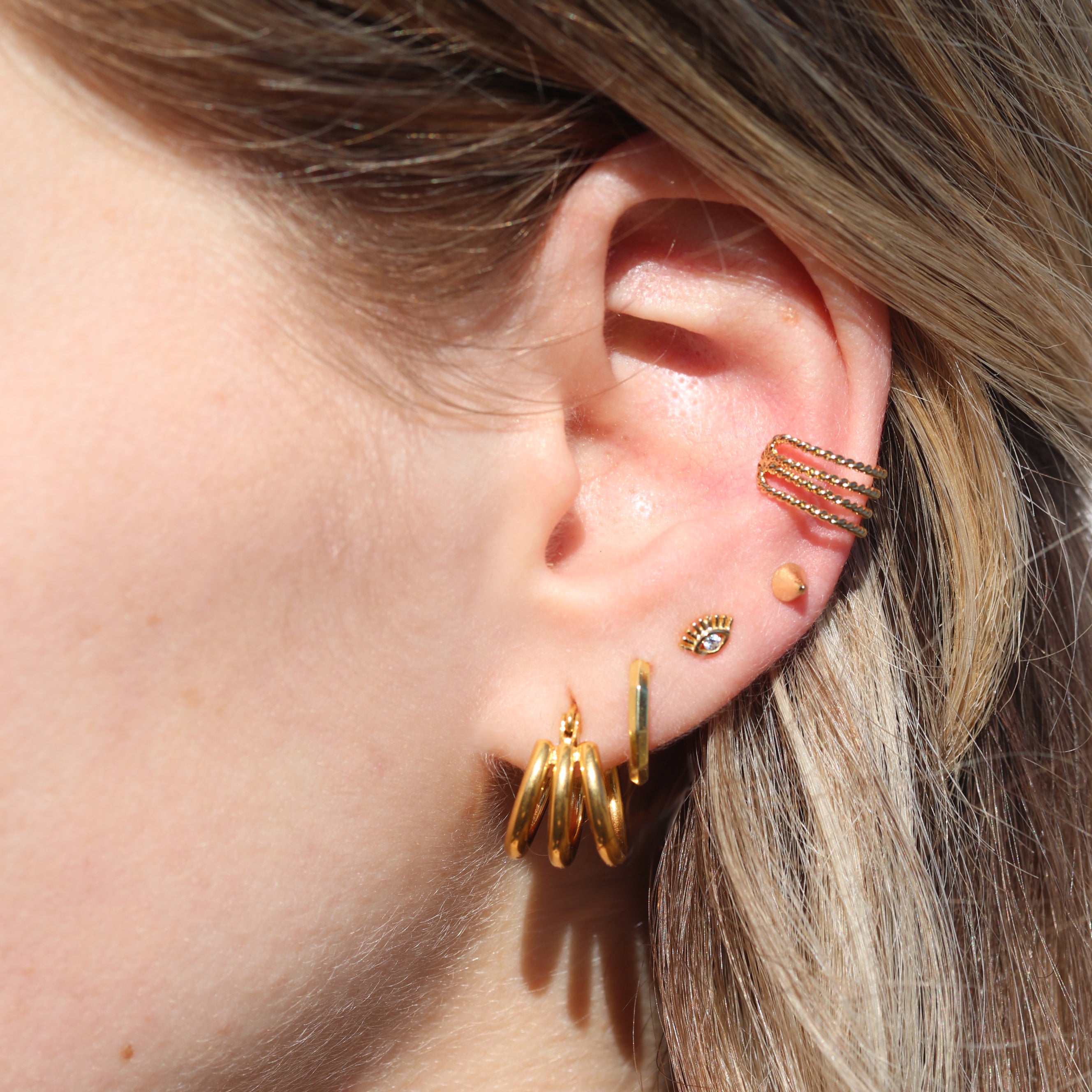Triple Hoop Earrings - Gold
