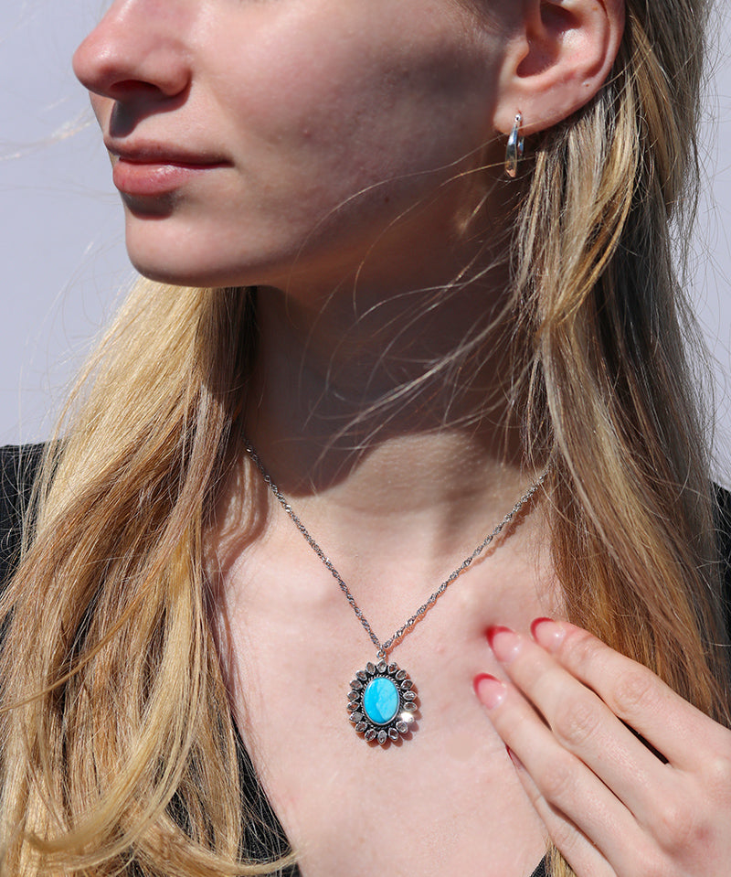Turquoise + Herkimer Diamond Necklace - Oval