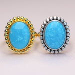 waterproof gold 925 sterling silver natural turquoise bead frame oval ring