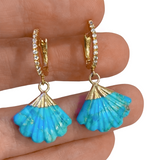 Carved Turquoise Fan Huggie Hoops