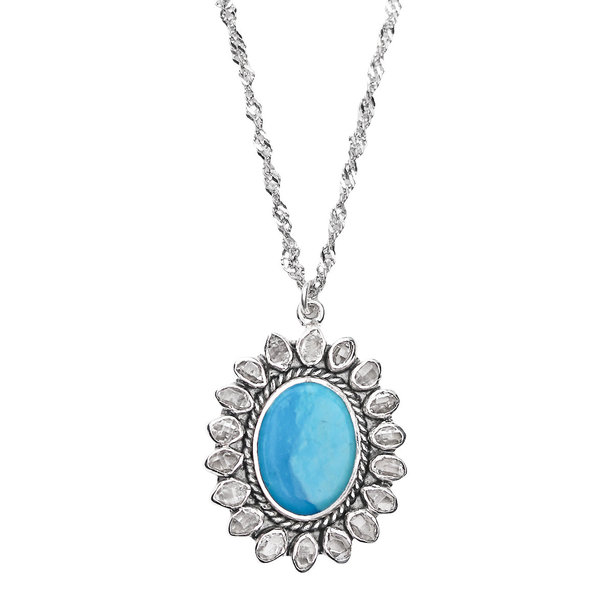 14k Gold-plated Silver Synthetic Turquoise and Cubic Zirconia Sun Spike Collar Necklace Adjustable 14k Gold-plated Silver Synthetic Turquoise and Cubic Zirconia Sun Spike Collar Necklace Adjustable