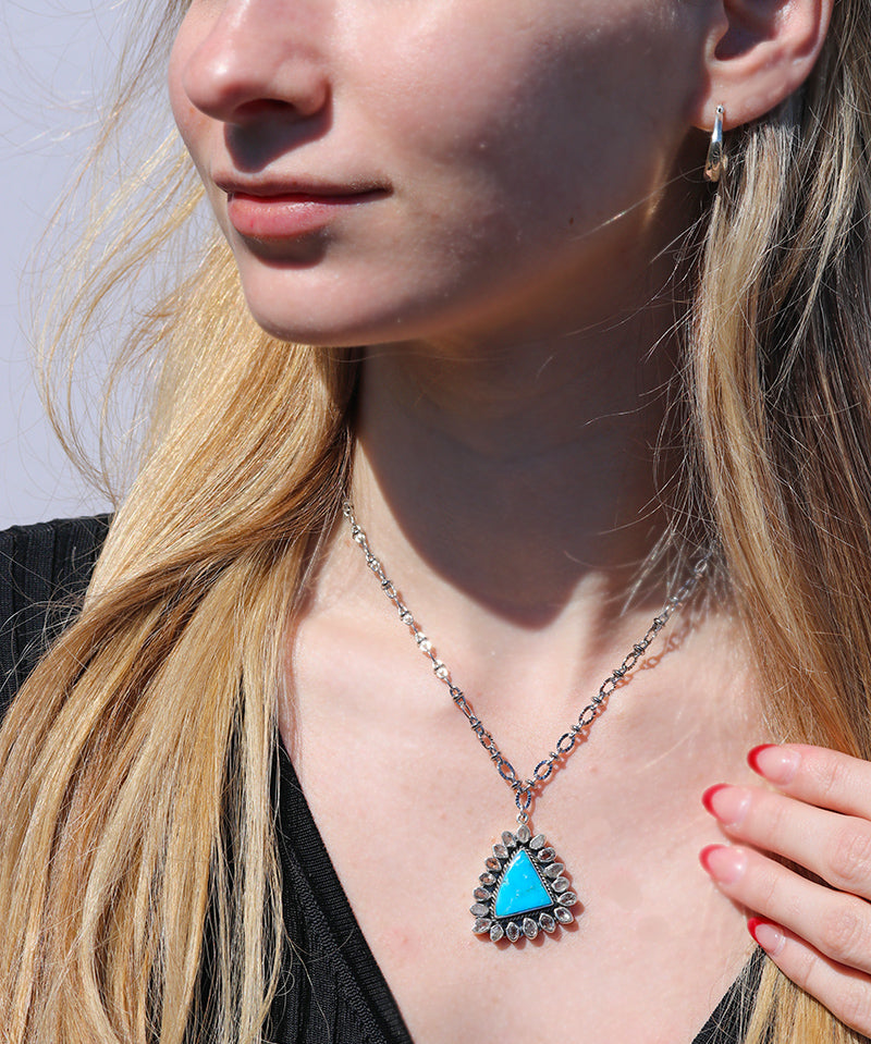 Turquoise + Herkimer Diamond Necklace - Triangle
