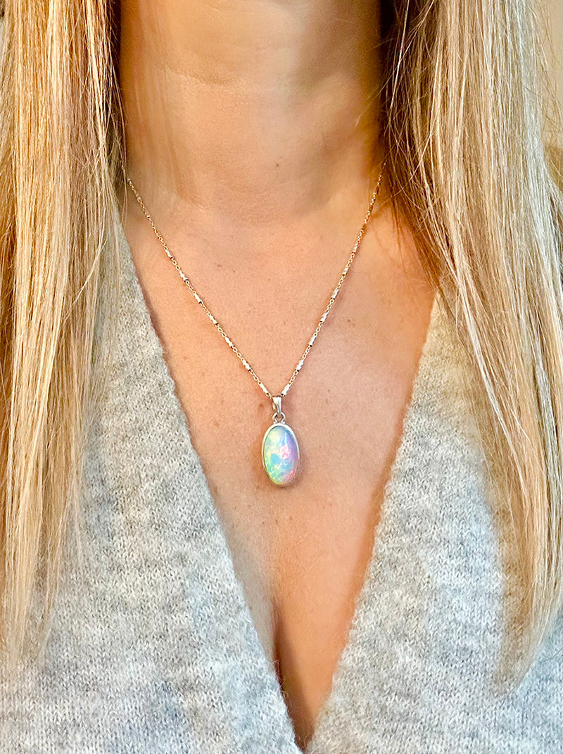 Ethiopian Opal .925 sterling silver beads gold filled necklace adjustable chain