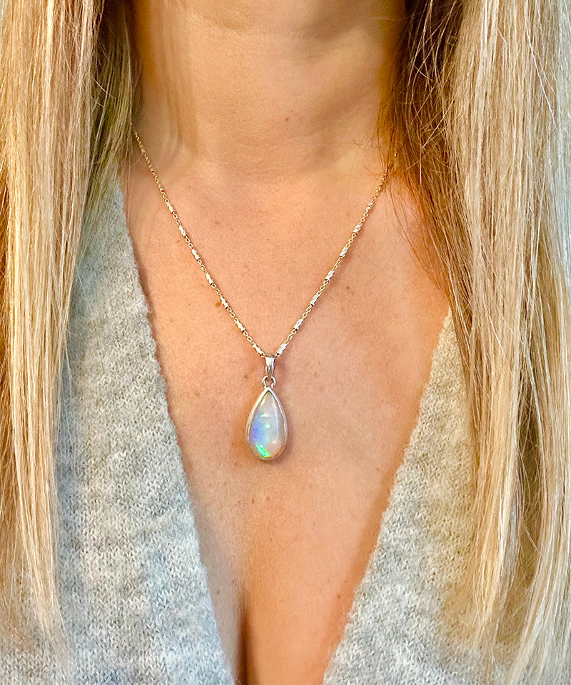 Ethiopian Opal .925 sterling silver beads gold filled necklace adjustable chain