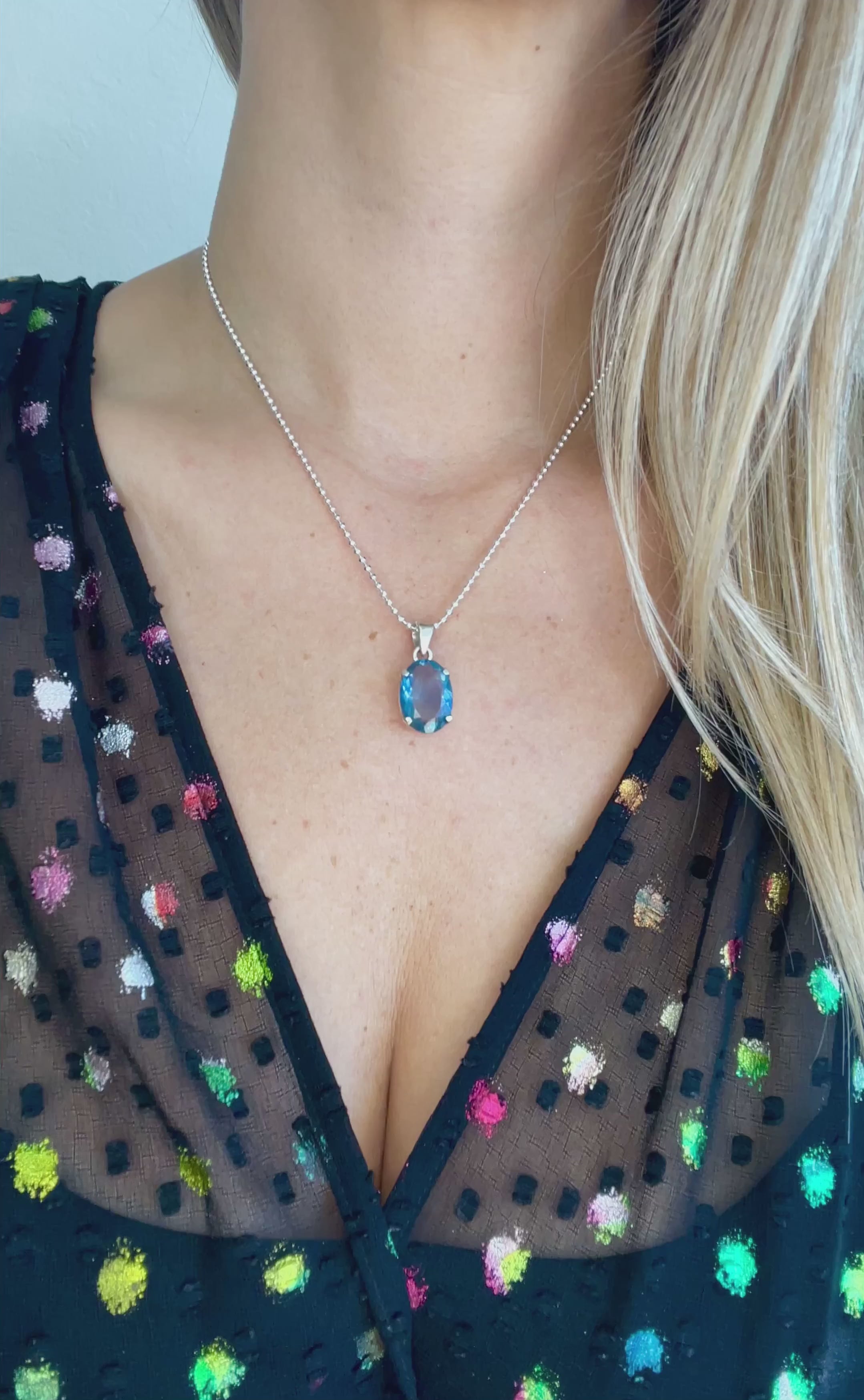 Natural Fluorite .925 sterling silver necklace Italian adjustable chain