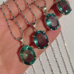 Natural Fluorite .925 sterling silver necklace Italian adjustable chain