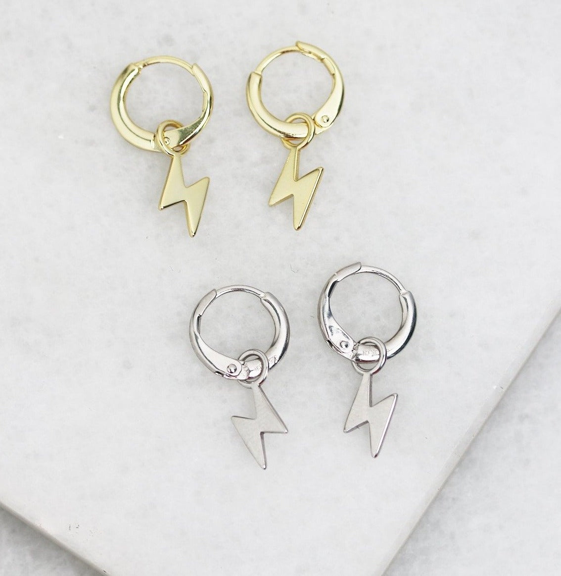 lightning bolt ear huggies 14k gold plated 925 sterling silver