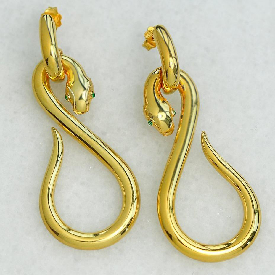 Glamorous Gold Snake Coil Earrings 14k gold plated 925 silver swarovski crystals