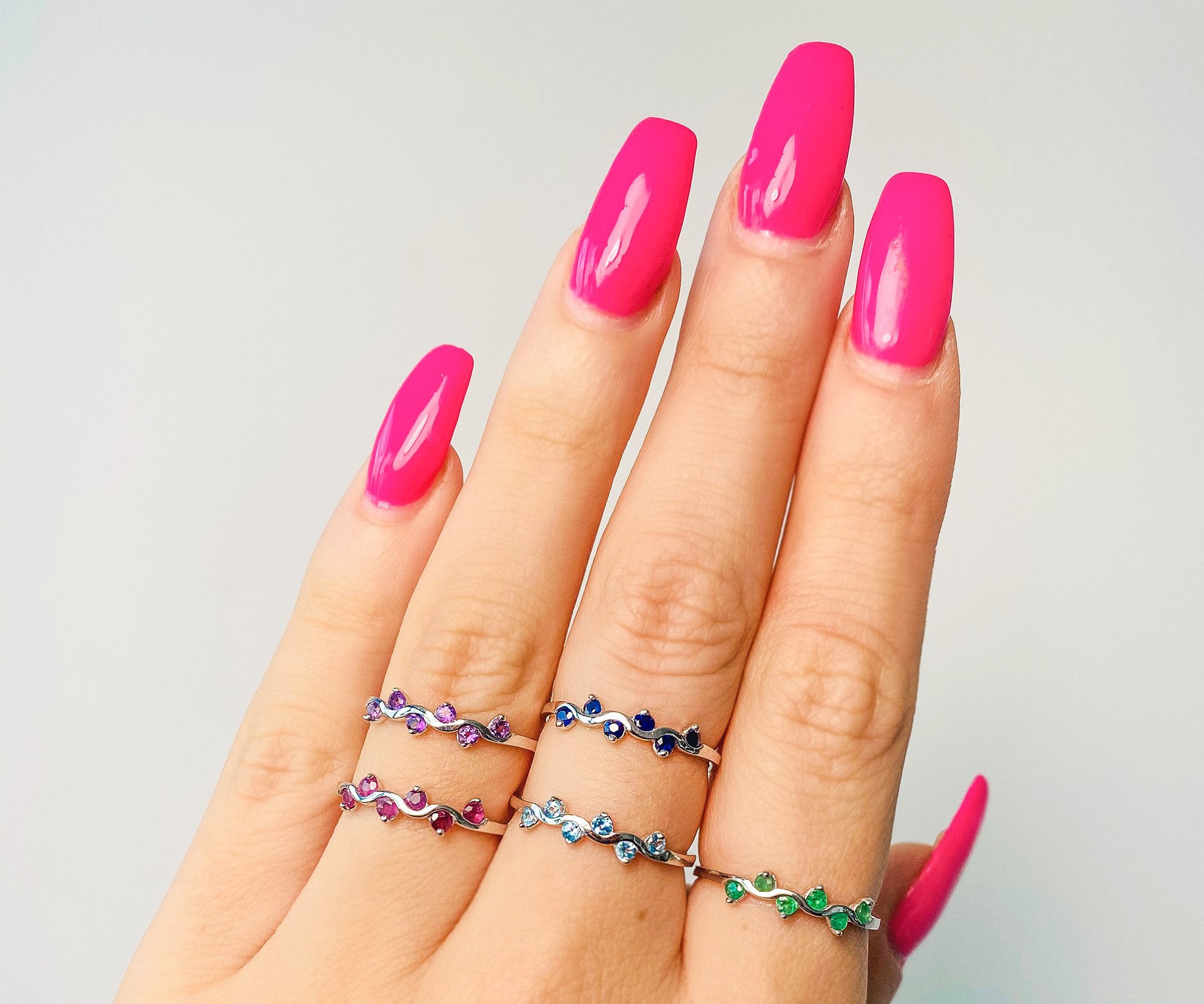 Gemstone Vine Stacker Ring - Ruby, Amethyst, Topaz