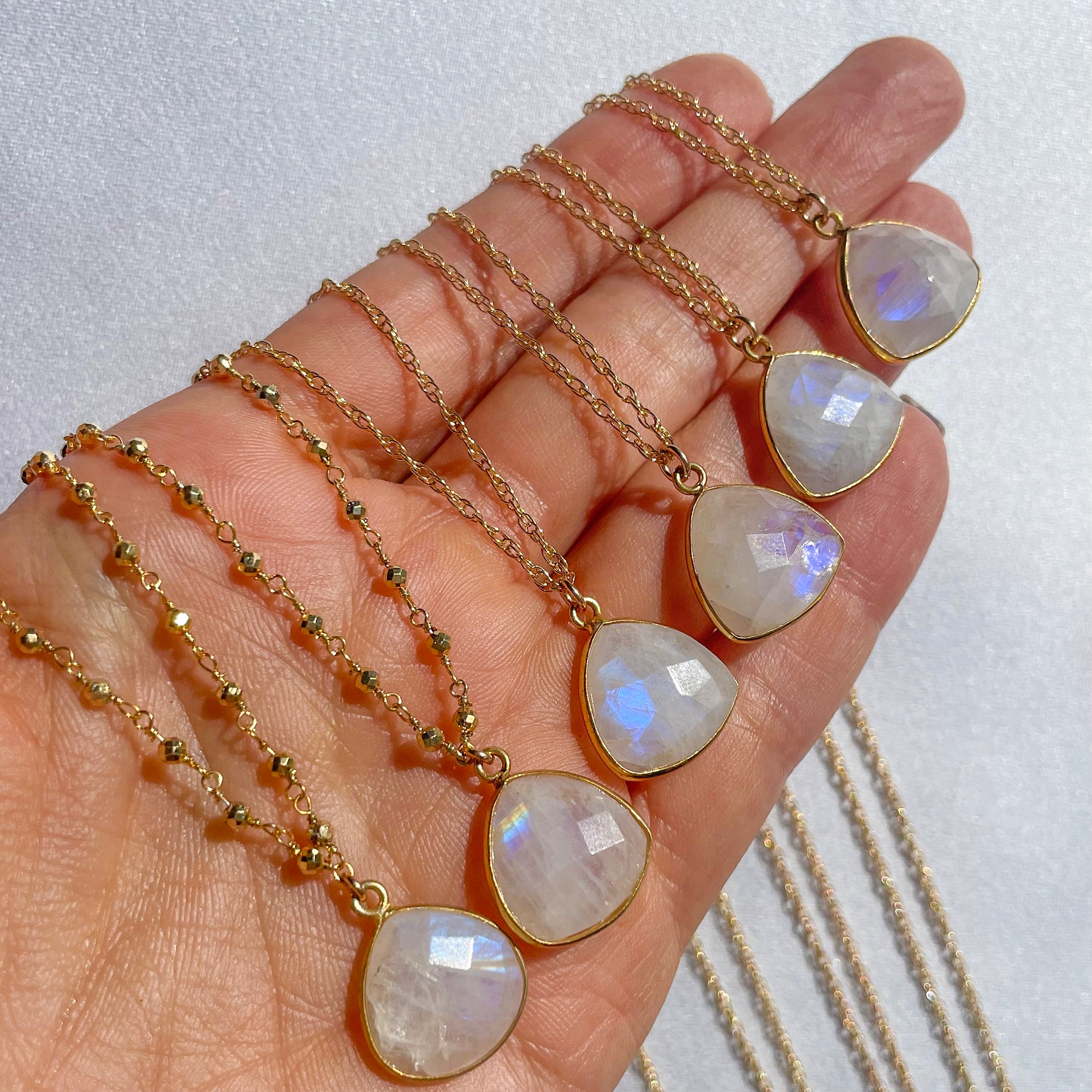 gold faceted moonstone sparkle necklace gold filled chain
