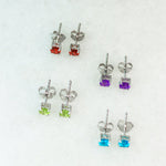 tiny gemstone stud earrings natural red garnet purple amethyst green peridot blue aquamarine 925 sterling silver