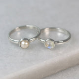 tiny pearl and moonstone stacker rings 925 sterling silver