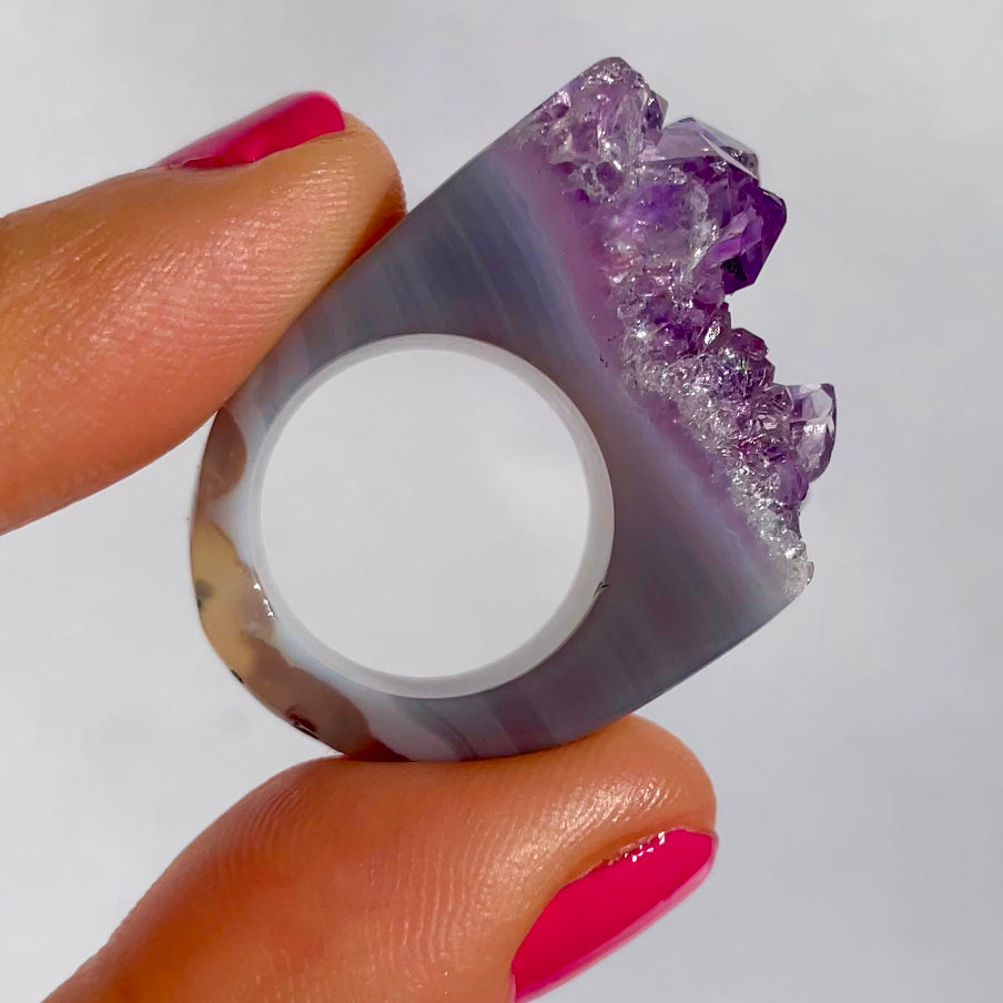 Carved Rock Ring - Purple Amethyst