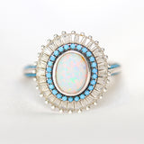 silver turquoise Art Deco Opal Baguette Ring 925 sterling silver