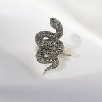 Marcasite Inlay Snake Ring 925 sterling silver