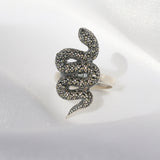 Marcasite Inlay Snake Ring 925 sterling silver