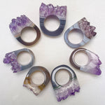 purple amethyst carved rock ring
