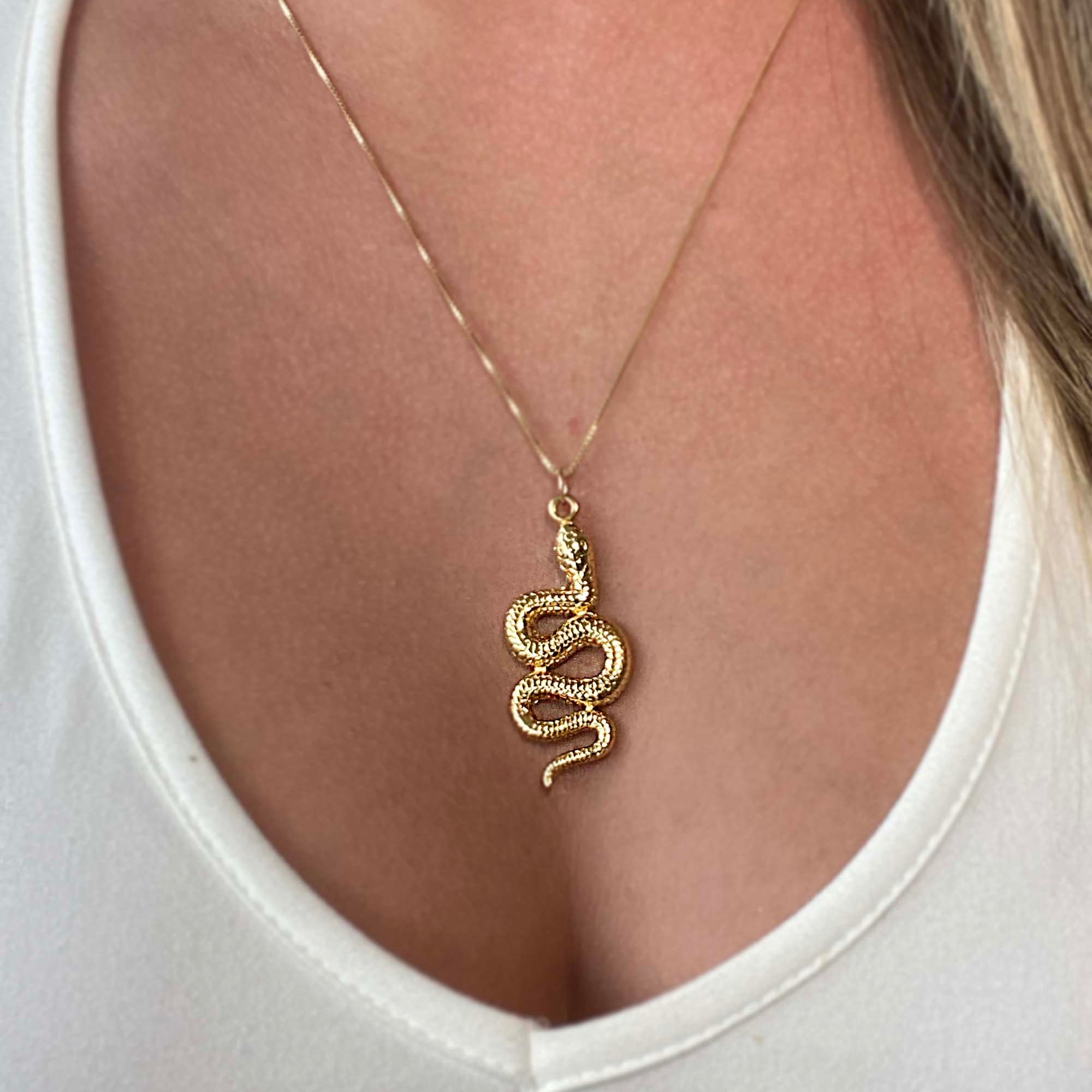 etched snake necklace 14k gold filled