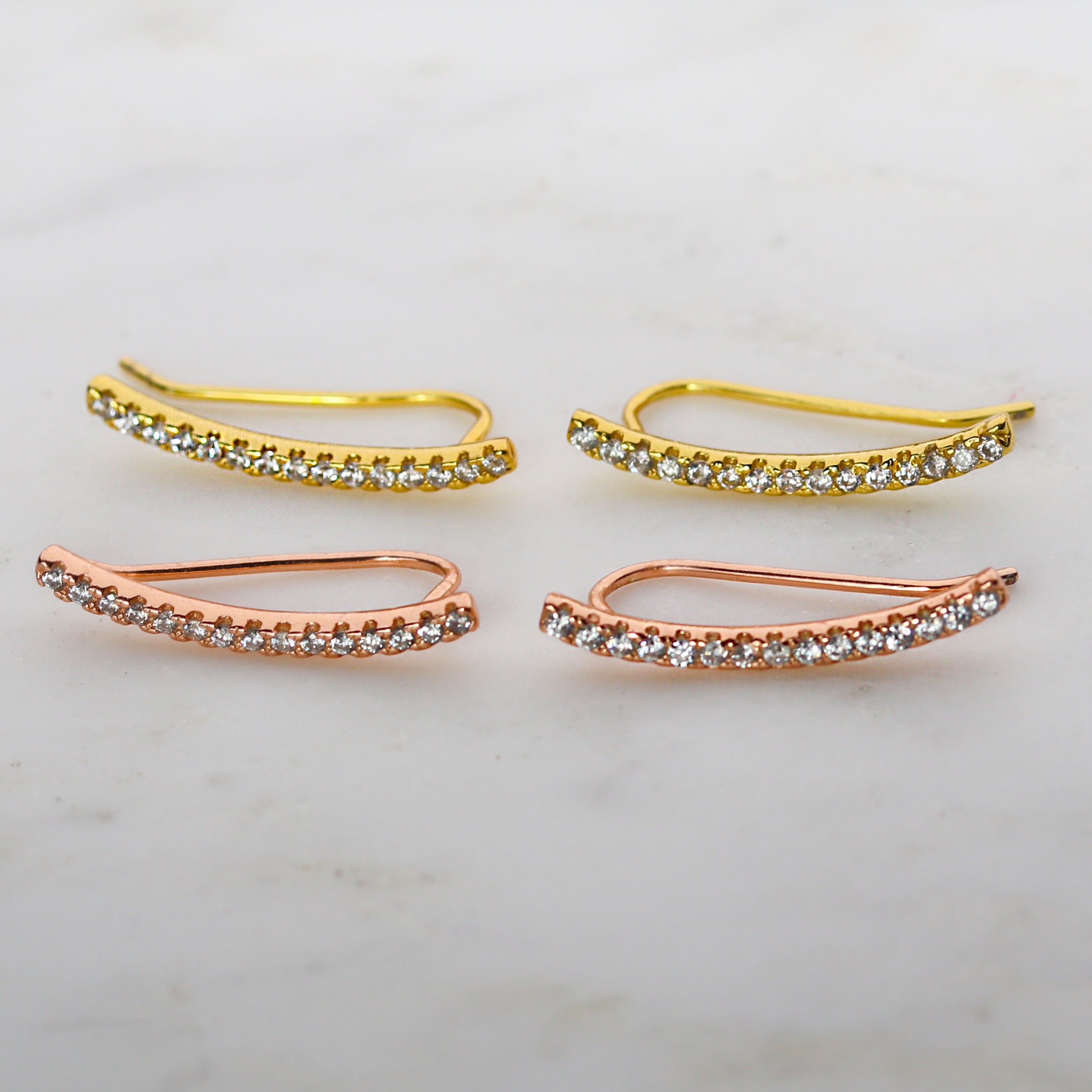crystal line climber earrings cubic zirconia 14k gold rose gold 925 silver