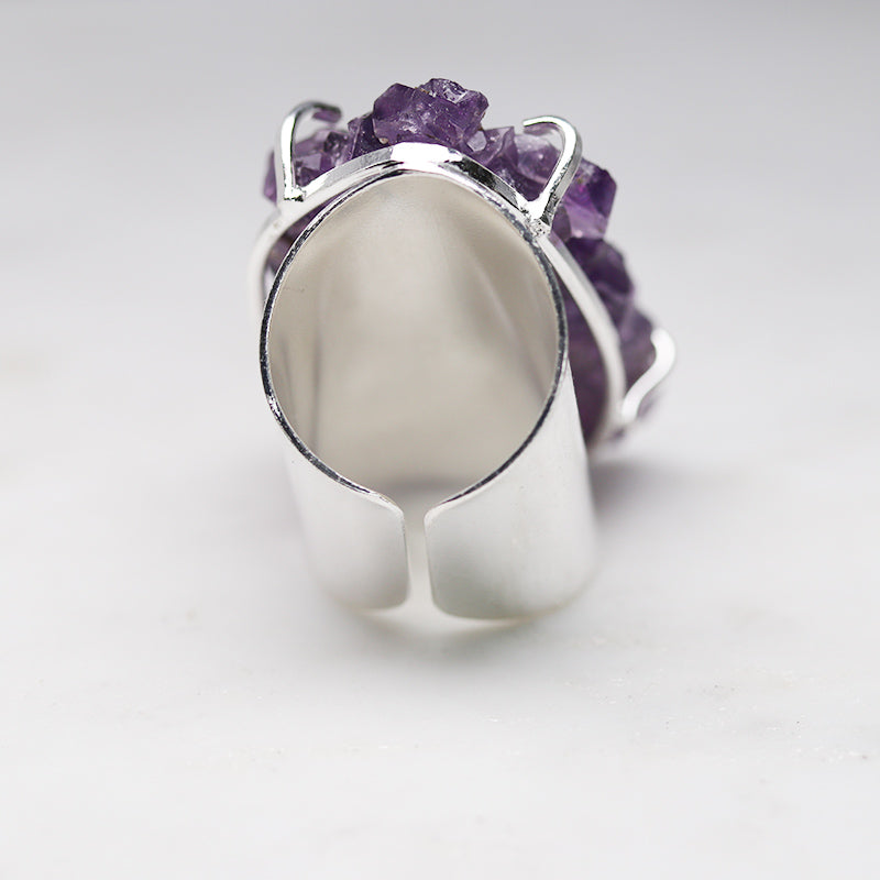 Amethyst Flower Cuff Ring - Deep Purple