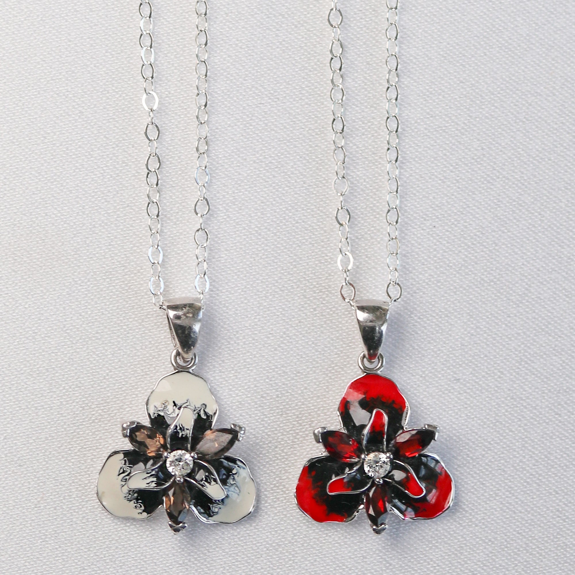 enamel flower necklaces 925 sterling silver cubic zirconia