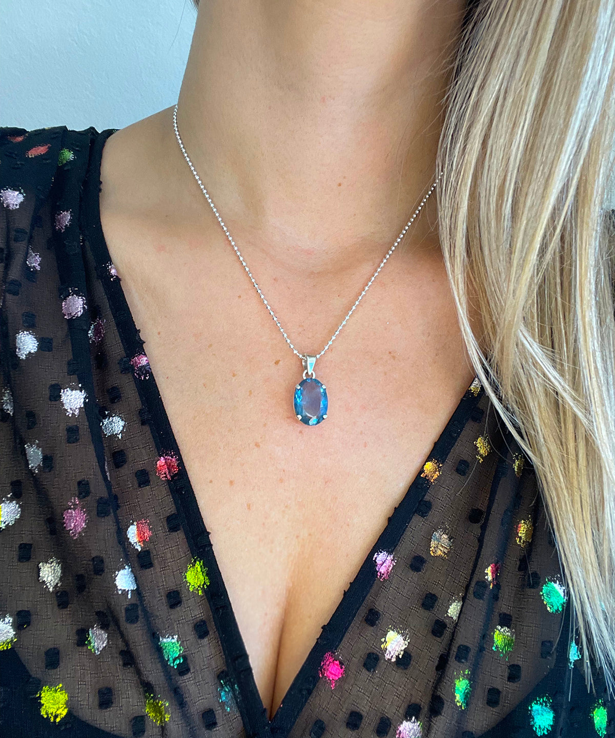 Natural Fluorite .925 sterling silver necklace Italian adjustable chain