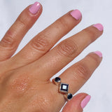 natural black onyx geo trio ring 925 sterling silver