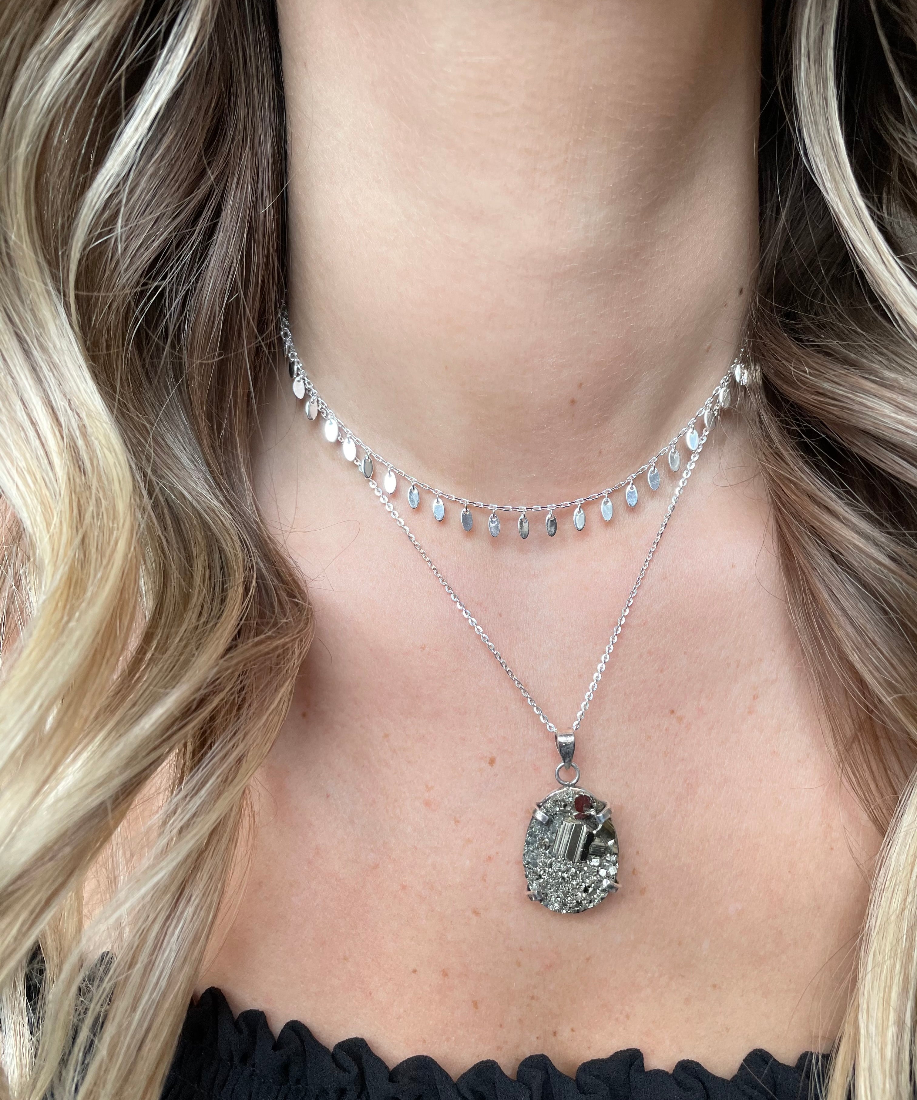 Small Pyrite Necklace - Silver teardrop